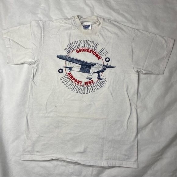 Hanes Beefy T Vintage 1992 Gathering of Tail Draggers Georgetown Airport Shirt S - Picture 3 of 16